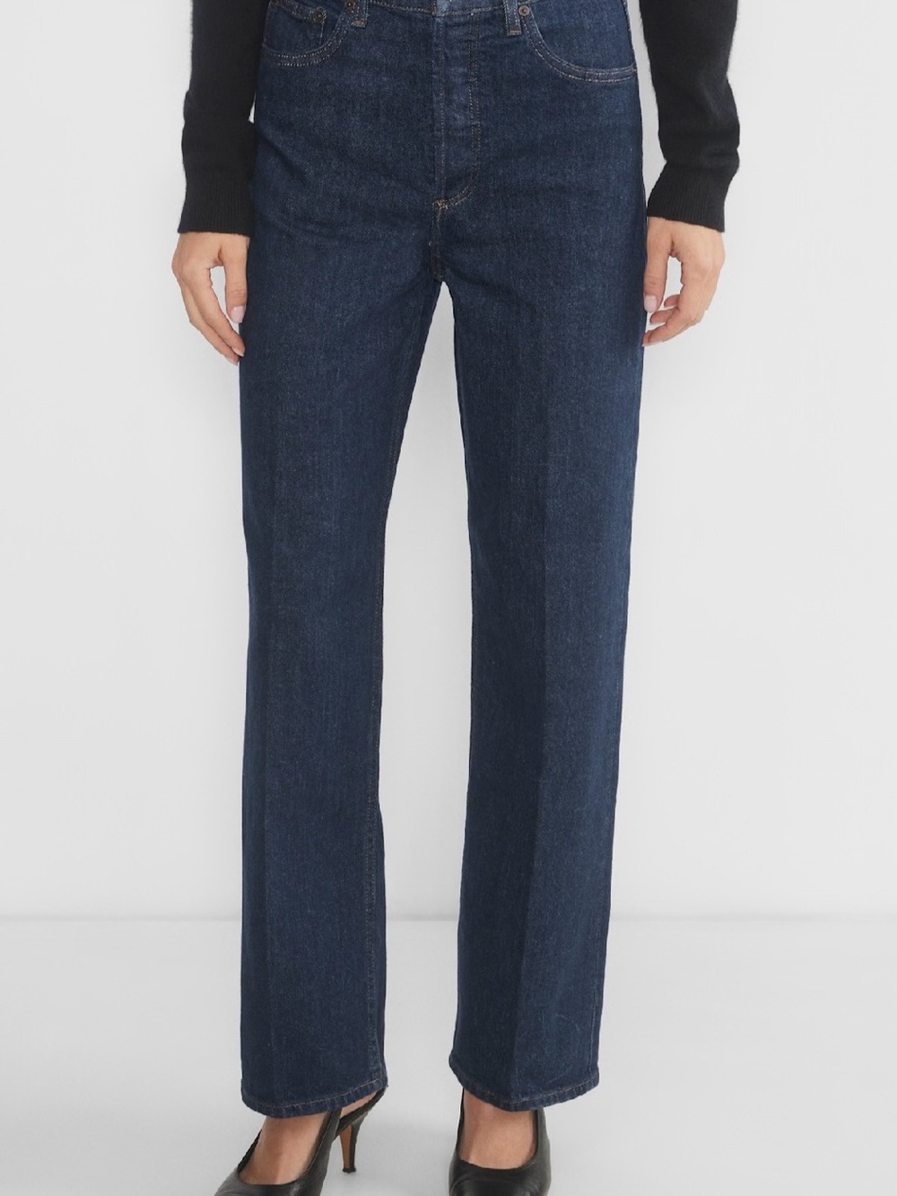 Aritiza Demin Forum Arlo Hi-Rise Dark Blue Straight-Leg Women's Jeans